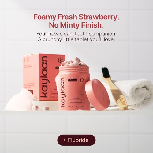 Mint Strawberry Toothpaste Tablets with Fluoride Bundle - for Adults, Toddlers, and Kids Toothpaste Teeth Whitening Travel Sensitive SLS Free - 2 Bottles, 180 Tablets Total