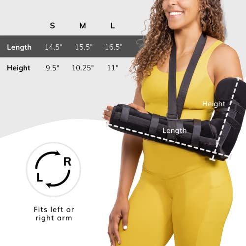 BraceAbility Posterior Long Arm Splint - Elbow Immobilizer Right or Left Forearm Brace with Sling for Fractures, Post-Surgery Recovery, Tendonitis, Bursitis, and Ulnar Nerve Entrapment Relief (S) Small