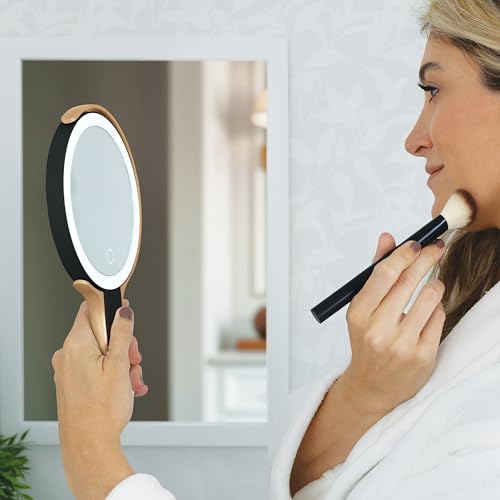 Zadro LED Lighted Makeup Mirror, 2-Sided with 1x & 10x Magnification, Rechargeable Portable Vanity Mirror with 3 Dimmable Color Settings, Handheld & Hands-Free Design, 6.25 Inch (Black/Gold) Black/Gold
