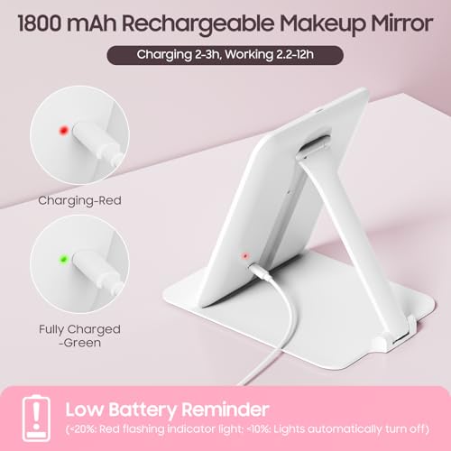 Benbilry Foldable Travel Makeup Mirror with Lights & 20X Magnifying, White