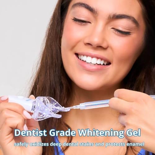 Pro Teeth Whitening Kit 32X LED Light, 4 Carbamide Peroxide Gel Syringes & Whitening Tray Professional At-Home Teeth Whitener for Sensitive Teeth, Removes Coffee, Tea, Wine, Smoking Stains