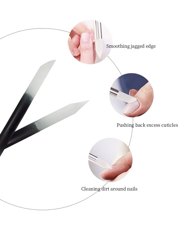 Professional Glass Nail File Set, 3-Piece Crystal Files with Case. Glass Nail File Set Includes a Nail File, Cuticle Pusher, and Nail Buffer, Manicure Tools, Black Gradient