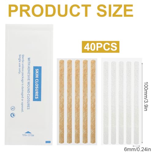 Sterile Strip 40 Strips Wound Closures 1/4" x 4" Adhesive Skin Closure for Closing Minor Cuts Wounds