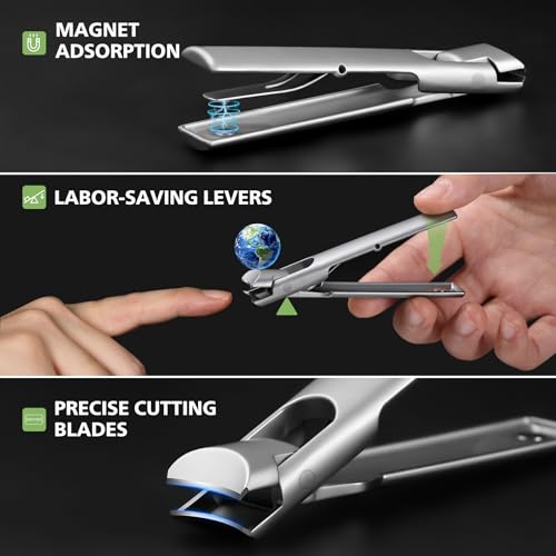 BALUCA 9mm Wide Jaw Opening Curved Finger Toe Nail Clippers with Catcher - Anti Splash Extra Large Toenail Clipper for Thick Nails, Nail Cutter Trimmer for Seniors, Men and Women