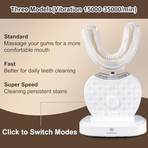 U-Shaped Ultrasonic Toothbrush with 2 Replacement Head for Teeth Whitening, Automatic Electric Toothbrush for Adults 360-degree Cleaning