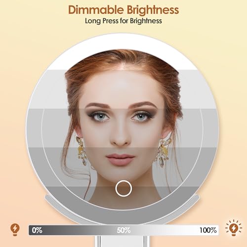 MIYADIVA Travel Makeup Mirror with Lights, Height Adjustable 30X/1X Double-Sided Magnifying Mirror, Portable Vanity Mirror with Tweezers, Handheld Tabletop Hanging, White