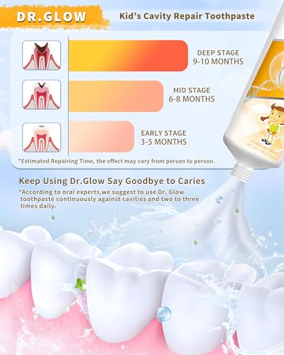 Dr. Glow Kids Toothpaste Cavity Repair Toothpaste, Hydroxyapatite Toothpaste Fluoride Free, Tooth Repair Remineralizing Toddler Toothpaste, Kids Enamel Repair Tooth Decay Treatment Fruity 2 Tubes 1.76 Ounce (Pack of 2)