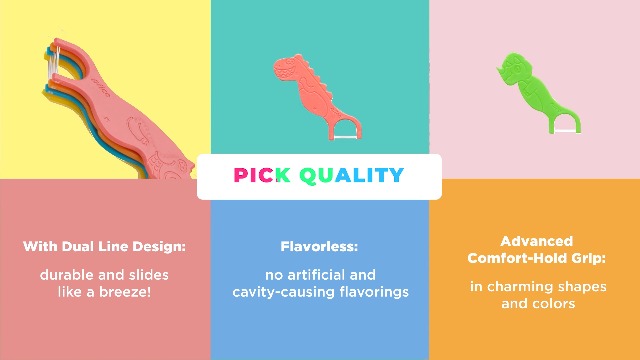 Piico Unflavored Kids Floss - No Fluoride Dual Line Dental Floss Picks - Fun Oral Care in Colorful Floss Sticks Design - Flossers Prevent Tooth Decay & Gum Disease - 300 Playground Dino & Travel Case Dino Playground