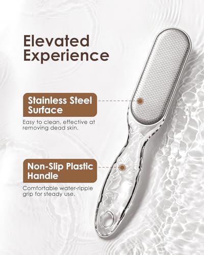 Foot File, Stainless Steel Foot Callus Remover, Double-Sided Pedicure Tool for Hard & Dead Skin, Long-Lasting Foot Scrubber for Smooth, Soft Feet (Transparent)