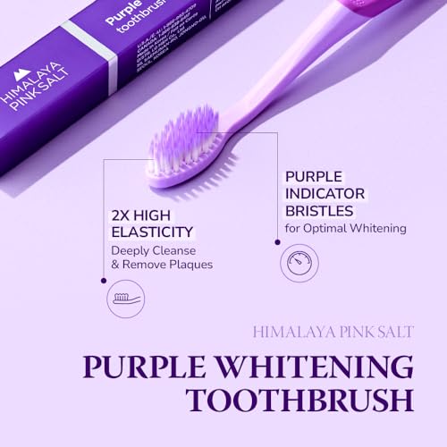 HIMALAYA PINKSALT Fluoride Free Hydroxyapatite Toothpaste with Niacinamide 3.9 oz 3Pack + Purple Indicater Medium Toothbrush 4Counts, Purple Toothpaste for Teeth Whitening, Plaque Remover for Teeth