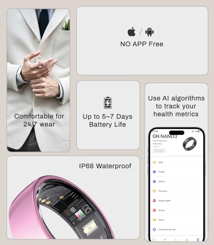 AI Smart Ring for Women Men, Health Ring with AI Health Analysis Lavender Pink 6#