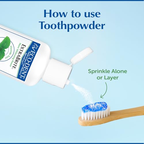 Eco-Dent ExtraBrite Baking Soda Toothpowder, Mint - Fluoride-Free Toothpaste Powder, SLS-Free Tooth Powder with Oxidizing Calcium Peroxide, Whitening Toothpaste Alternative, 2 Oz Ea (Pack of 3)