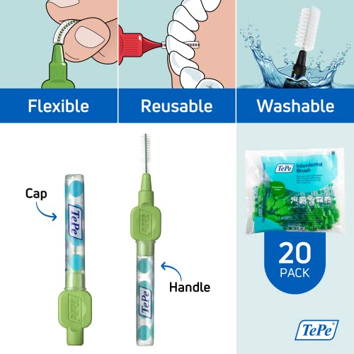 TePe Interdental Brushes Original | Size 5-0.8mm | 1 Pack of 20 Brushes (Green) 0.8 mm Green