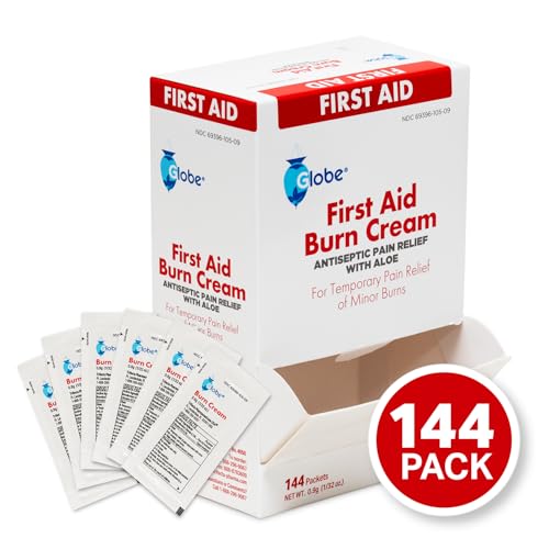 Globe First Aid Burn Cream, Aloe Formula, 0.9 g, Box of 144