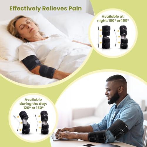 Cubital Tunnel Syndrome Elbow Brace Splint for Ulnar Nerve Entrapment, suitable for all day, with 3 interchangeable angle supports - M Black Medium