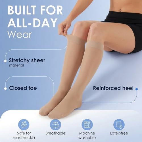 ABSOLUTE SUPPORT Women Sheer Compression Socks 20-30mmHg, Nude, Medium