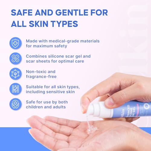 Medical Grade Silicone Scar Gel: Old and New Scars Removal Cream - Intensive Fade Surgical & C-Section Scars, Stretch & Acne Marks, Injury, Burns, Keloids, 30g, 2 Scar Sheets
