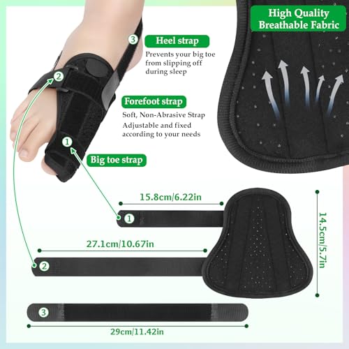 Broken Big Toe Splint Brace for Women & Men, Adjustable Big Toe Support Brace with 2 Aluminum Plates for Big Toe Broken, Fracture, Injured, Sprains (Black, Right) Black
