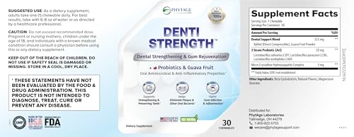 Denti Strength – Advanced Dental Wellness Chewable with Oral Probiotics, Xylitol and Guava Fruit – Supports Healthy Teeth, Gums and Fresh Breath – 30 Chewables