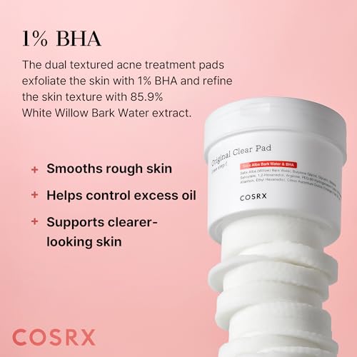 COSRX BHA Toner Pads, 70 Sheets, Exfoliating Pads for Dead Skin & Blackheads, Minimize Pores, Prevent Breakouts, Improve Skin Texture, Korean Skin Care BHA - Clear Pads