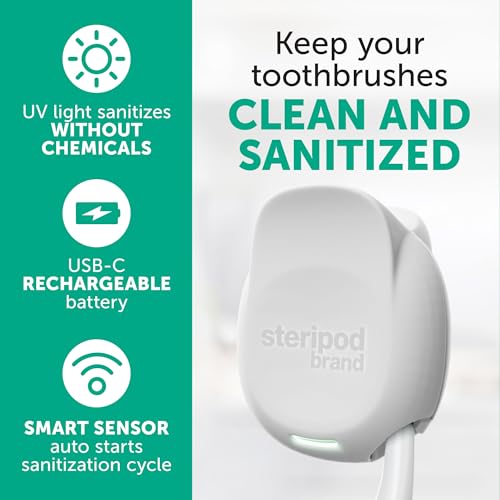 Steripod Portable UV Toothbrush Sanitizer Clip, Pearl, 1 Count