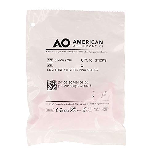 American Orthodontics Ligatures, Pink, Non Latex, 50 Stick, 1000 Count