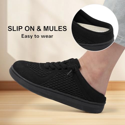 LeIsfIt Mules for Women Wide Slip-on Mule Shoes Breathable Walking Shoes Comfortable Backless Sneakers with Removable Sole 11 Wide Black