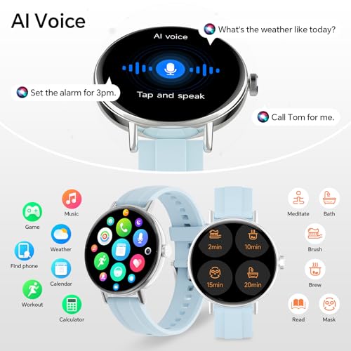 Smart Watches for Men Women,Smartwatch for iPhone/Samsung/Android,(Answer/Make Call),1.57" HD 43mm Fitness Tracker with Heart Rate/SpO2/Sleep Monitor,IP68 Waterproof,110+ Sport Mode,with 2 Bands Sky Blue 1.57 inches