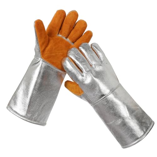 Aluminized Leather Heat Resistant Gloves – Heavy Duty Pottery Kiln Gloves for Ceramic Firing, High Temperature Handling, and Studio Safety
