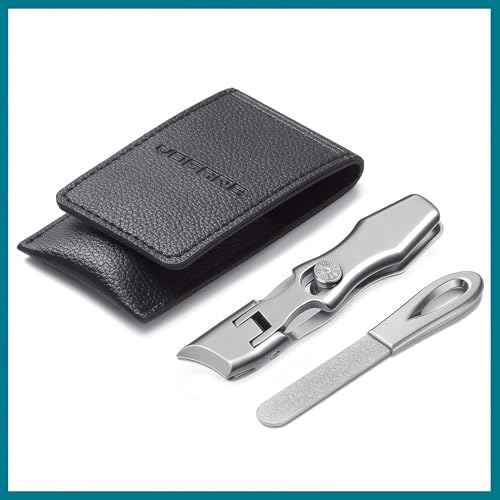 Ingrown Toenail Clippers with Wide Jaw Slanted Blades, Anti-Splash Safety Lock Ultra Sharp Toe Nail Clippers for Thick Nails for Seniors Men Adult Women, Comes with Metal File and Storage Case Silver Large