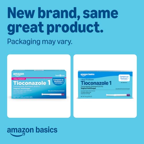 Amazon Basics Tioconazole Ointment 6.5 Percent, 1-Dose Treatment, Vaginal Yeast Infection Treatment for Women, Feminine Care, 0.16 Ounce (Pack of 1) (Previously Care) 0.16 Ounce (Pack of 1)