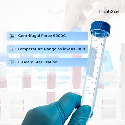 Polypropylene Conical Centrifuge Tubes - Plastic Test Tubes with Caps, Printed Graduation, Sterile, Blue Flat Screw Caps, for Medical and Laboratory Use (50, Conical 15ml with Tray) 50