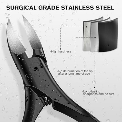 FERYES Podiatrist Toenail Clippers for Thick Nails – Curved Blade Scissors for Seniors, Ingrown Nail Trimming with Wide Jaw, Anti-Slip Handle, Premium Stainless Steel Curved-blade Black