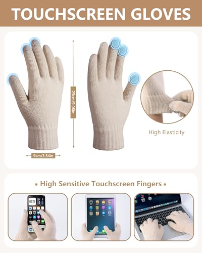 GADIEMKENSD Winter Beanie Scarf Gloves Set, Keeping Warmth, Cable Knit Design, Sensitive Touchscreen Fingertips Beige