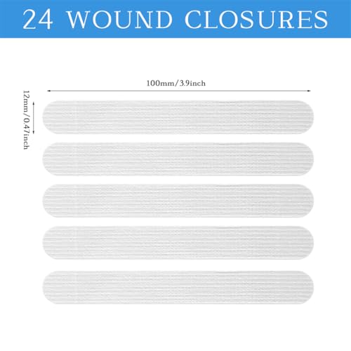 Skin Wound Closure Tape 24pcs Wound Suture Closure Strips Emergency Wound Closure Device Laceration Closure Kit Repair Wounds Without Stitches 12x100mm
