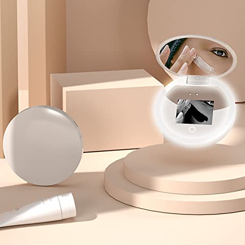 Travel Compact Mirror with Camera, 2X Magnification Portable Mirror with Lights Checking Sunscreen LED Makeup Mirror, 3.5in Folding Travel Mirror