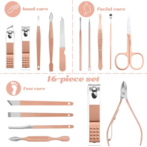 Nail Clipper Set 16 in 1,Valentines Day Gifts for Him,Manicure Kit,Nail Clipping Tools Portable Travel Grooming Kit,Stocking Stuffers for Adults Under 10 Dollars for Men Women Classic1