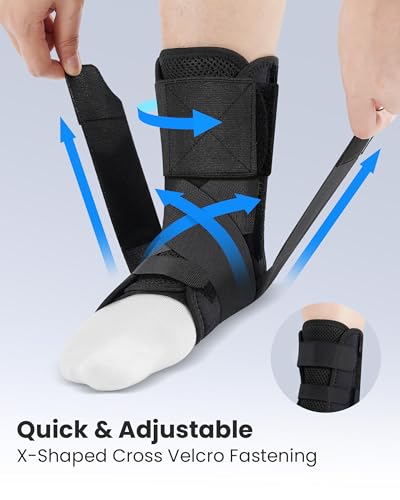 Ankle Brace Support Lace Up for Women & Men, 4 Stays for Sprains Black – Upgrade Ankle (Medium)