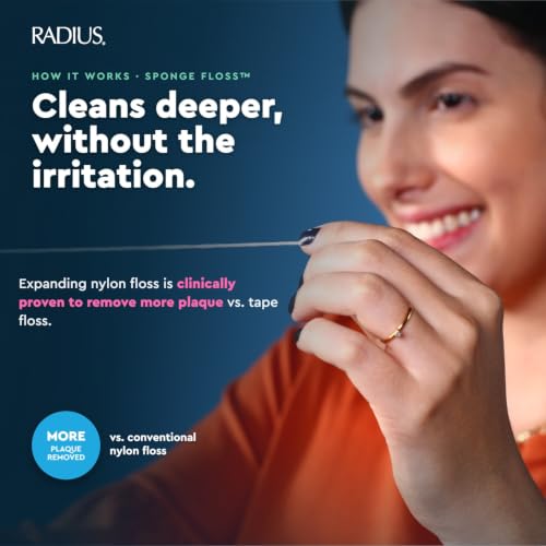 RADIUS Vegan Sponge Floss, Soft Expanding Dental Floss for Sensitive Gums and Tight Teeth, PFAS Free, Vegan, Plastic Free Packaging, 50m / 55 yd, Peppermint, Pack of 6 1 Count (Pack of 6)