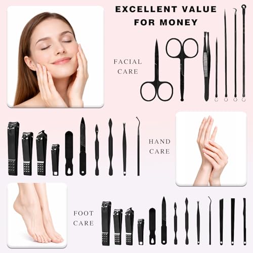 Brown Deluxe 26-Piece Stainless Steel Manicure & Pedicure Grooming Kit with Premium Travel Case