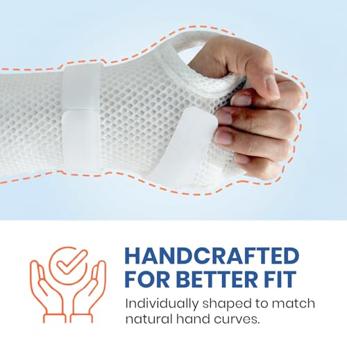 Resting Hand Splint for Carpal Tunnel, Wrist Brace Support with Moldable Thermoplastic - Low-Temperature Customizable Hand Brace for Arthritis, Tendonitis, Sprains - Fits Left or Right Hand Breathable Mesh (Right, Large)