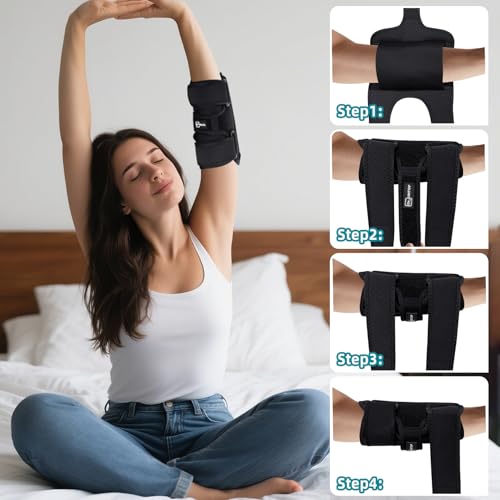 Elbow Brace for Cubital Tunnel Syndrome, Elbow Splint for Sleep Black-Right