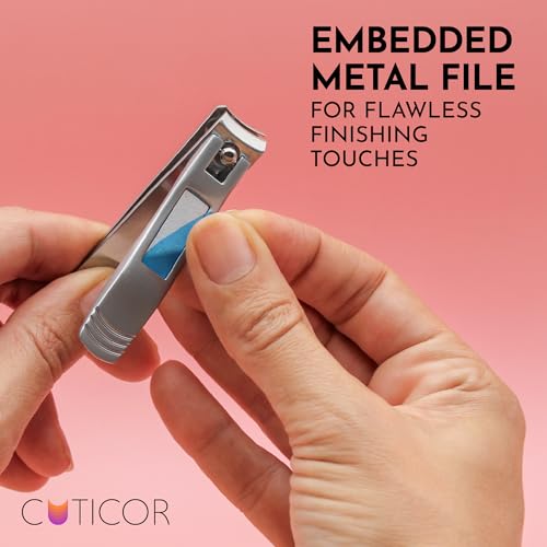 CUTICOR Stainless Steel Nail Clipper Set for Thick Nails with Travel Tin
