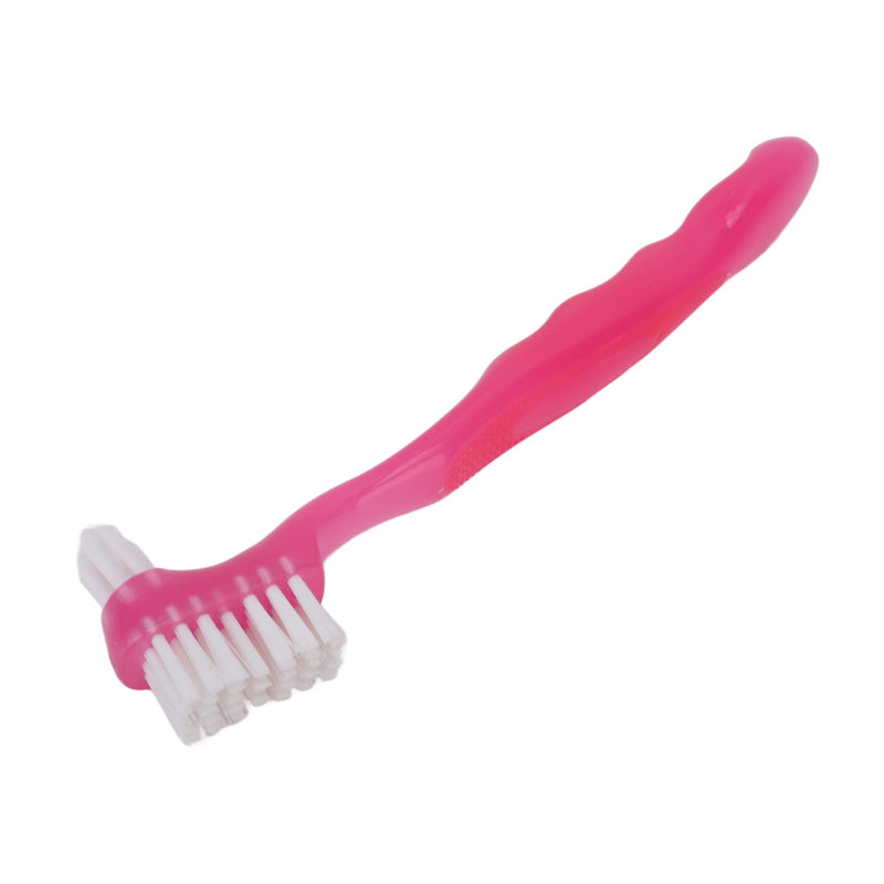 HURRISE Denture Brush, Denture Toothbrush False Teeth Brush, False Teeth Brush, Dirt Removal, Plaque Removal Ergonomic Double Sided Soft Hair Portable Professional () Pink