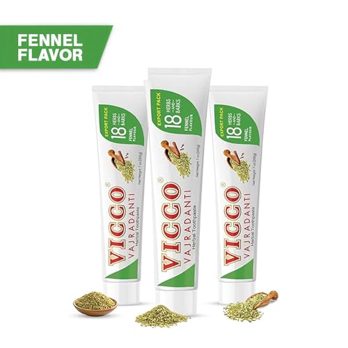 Vicco Vajradanti Fennel Ayurvedic Herbal Toothpaste - 70 Year Legacy of Ayurveda, with 18 Ayurvedic Herbs & Barks, Fluoride-Free - 7 oz (3 Pack)