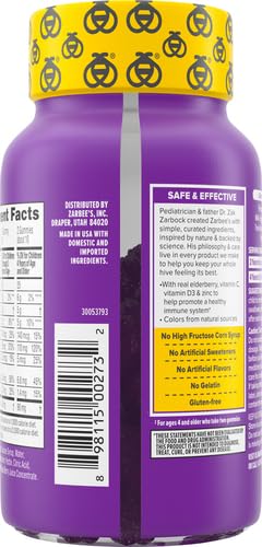 Zarbee's Elderberry Gummies for Kids with Vitamin C; Zinc & Elderberry; Daily Childrens Immune Support Vitamins Gummy for Children Ages 2 and Up; Natural Berry Flavor;,21 Count (Pack of 2) 21 Count (Pack of 2)