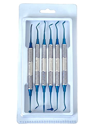 German Stainless-Dental Composite Resin Filled Scraper Non Stick Filling Instruments Kit-Dental Filling Spatula,Double Headed Dental Restoration Tool Blue Titanium