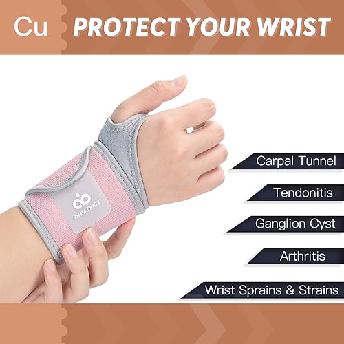 INDEEMAX Copper Carpal Tunnel Wrist Brace 2 Pack, Support for Pain Relief Pink