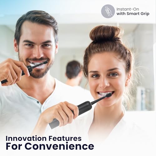 Sonic Electric Toothbrush for Adults – Oscillation & Vibration Rechargeable Power Toothbrush with 5 Modes, 6 Brush Heads & Travel Case - 30+ Days Battery Life IPX7 Waterproof- 2Min Smart Timer Black 1 Count (Pack of 1)