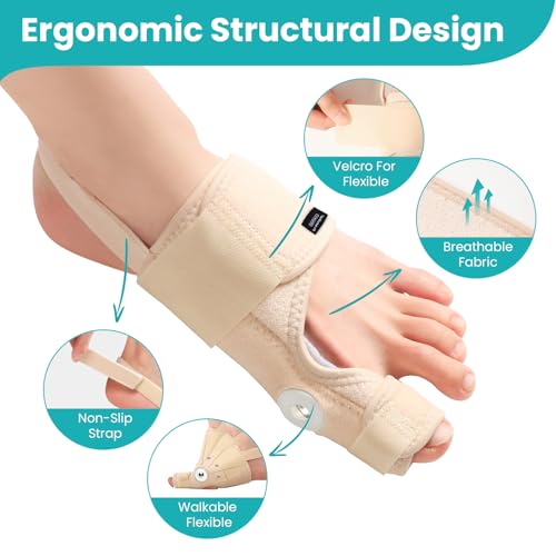 Promifun Bunion Corrector for Women & Men - 1 Pair Adjustable Toe Splint for Broken Toe - Pain Relief Support Brace & Straightener with Non-Slip Strap(Beige) Beige
